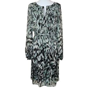 Max Edition Abstract Blouson Dress Womens Large Cinched Waist Long Sleeve Office